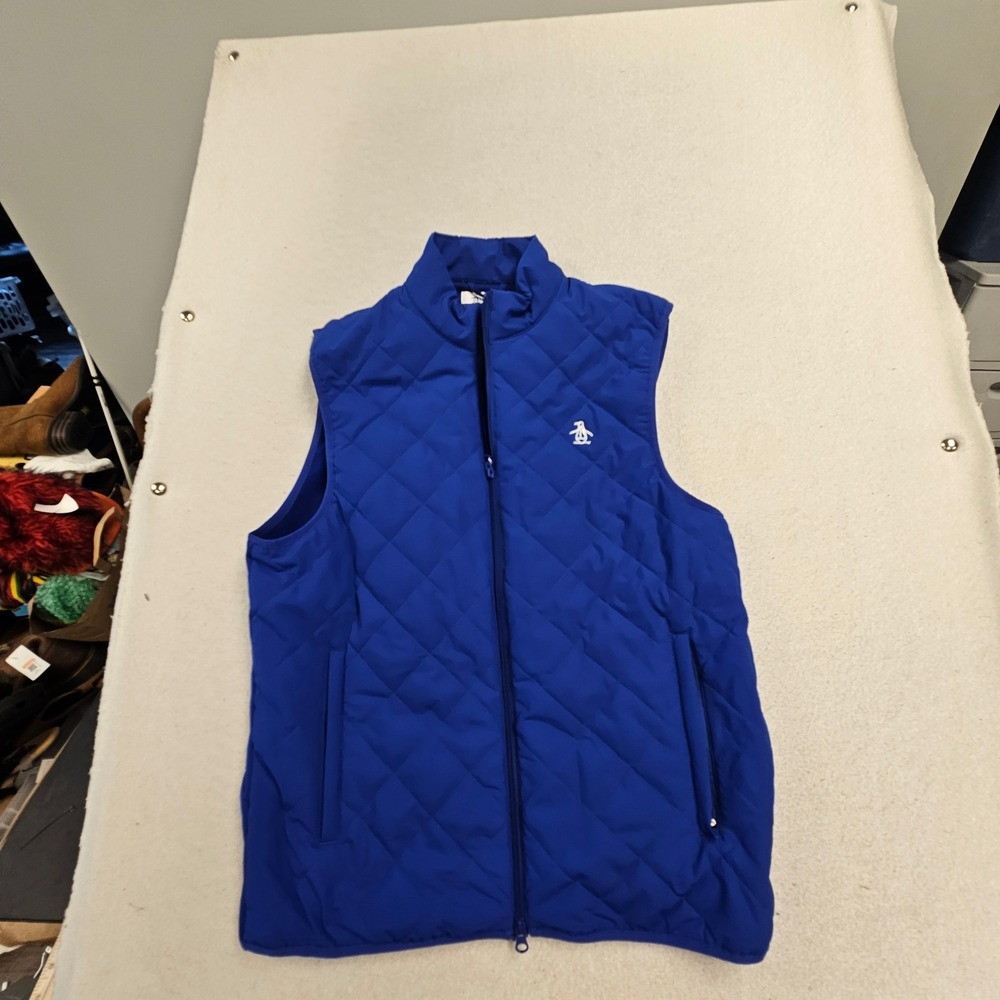 Original Penguin Mens Quilted Vest Surf The Web Blue OGRFF0C90F Size Medium NWT